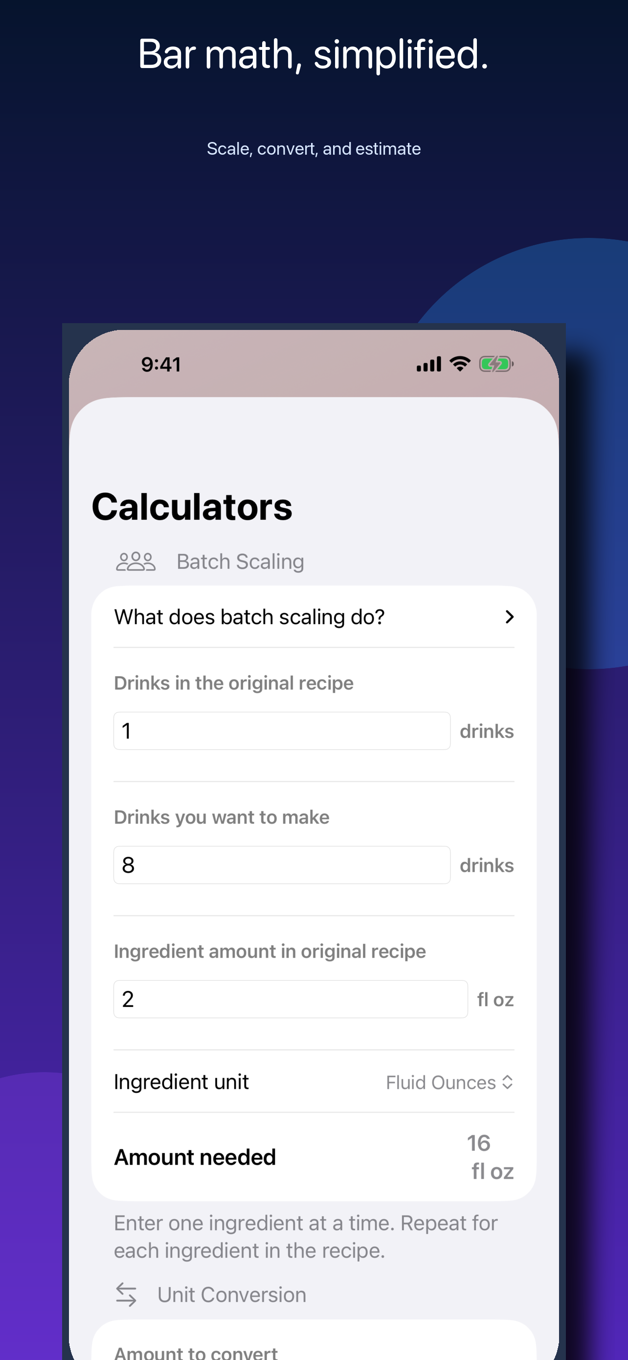 Liquidly batch scaling calculator